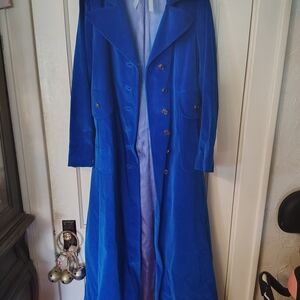 Vintage Surrey Classic Vibrant Blue Felt Velvet Long Coat Small Women's ca. 1960